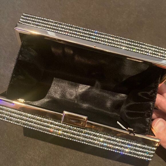 Women’s Sparkly Cassette Tape Shaped Clutch Purse Bag DifferentLength Chains NWT - Picture 9 of 13